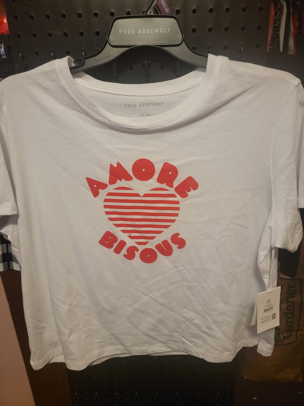 Free Assembly White Crop Top with Red 'Amore Bisous' Graphic